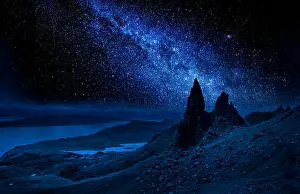 Highland Prints: Milky way over Old Man of Storr at night, Scotland