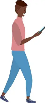 Texting Prints: Millennial person using smartphone texting checking social media sweater vector illustration graphic design