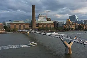 The Millennium Bridge over the Thames leading to the Tate Modern in London