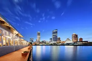 Milwaukee Prints: Milwaukee, Wisconsin, USA downtown city skyline on Lake Michigan at twilight