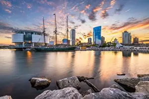 Landscape Prints: Milwaukee, Wisconsin, USA downtown city skyline on Lake Michigan at twilight