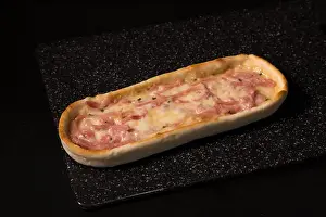 High Angle View Prints: Mini Oval Flatbread Pizzas with Shredded Ham and Melted Cheese