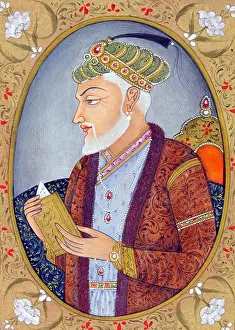 Floral Design Prints: Miniature Painting of Mogul Emperor Aurangzeb India Asia
