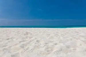 Luxury Vacation Prints: Minimal beach view, sea sand sky as relaxing summer scenery