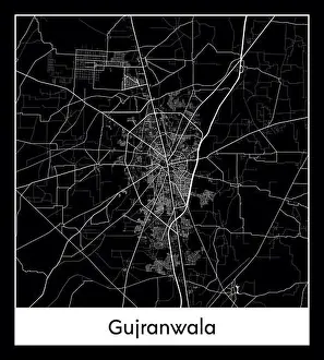 Town Road Prints: Minimal city map of Gujranwala (PakistaMinimal city map of Gujranwala (Pakistan Asia)n Asia)