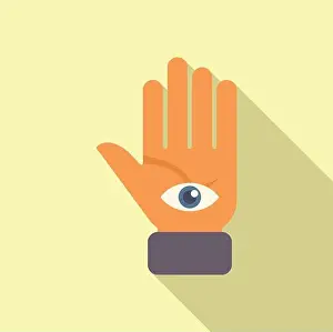 Vector Graphic Prints: Minimalist flat design hamsa hand illustration with eye symbol