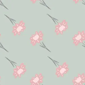 Wrapping Paper Prints: Minimalistic style seamless pattern with doodle pink flower elements