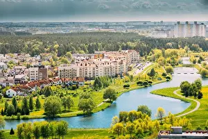 Spring Street Prints: Minsk, Belarus. Houses In A Residential Area In Sunny Summer Day