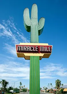 Miracle Mile neon cactus sign in downtown Tucson Arizona