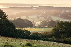 Aonb Prints: Misty sunrise view over High Weald landscape
