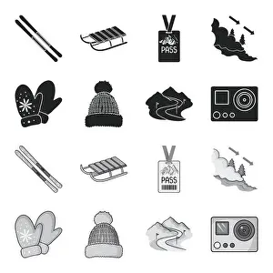 Ski Resort Prints: Mittens, warm hat, ski piste, motion camera