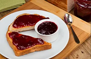 Toast Prints: mixed fruit jam on toast in a rustic table top farmhouse setting