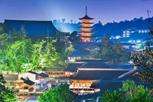 Miyajima, Hiroshima, Japan at Itsukushima Shrine at night