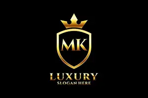 Royals Prints: MK elegant luxury monogram logo or badge template with scrolls