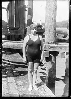 Monochrome Image Prints: Mlle Monginot appears in a press photograph commissioned by Agence Rol in 1921 during the Paris swimming crossing