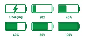 Gauge Prints: Mobile battery charging 20 to 100 percentage infographics full battery charge