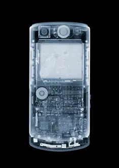 Overhead View Prints: Mobile phone, coloured X-ray