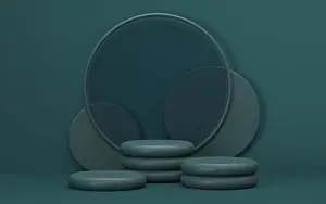 Pedestal Prints: Mock up podium for product presentation three stands with transparent blue circle 3D
