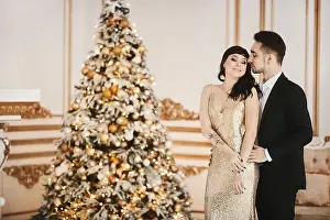 Beautiful Woman Prints: Model girl in an elegant gold dress
