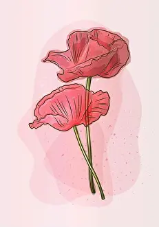 Poppy Prints: Modern art witn red poppies in watercolor style