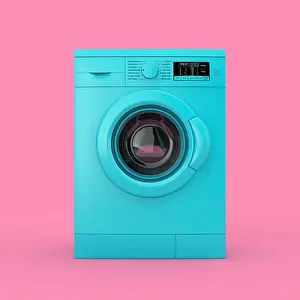 Laundromat Prints: Modern Blue Washing Machine Duotone on a pink background. 3d Rendering
