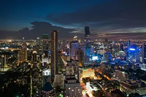 Modern building in Bangkok business district at Bangkok city with skyline in night, Thailand