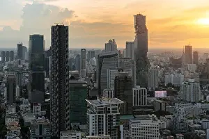 Modern building in Bangkok business district at Bangkok city with skyline before sunset, Thailand