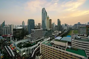 Modern building in Bangkok business district at Bangkok city with skyline before sunset, Thailand