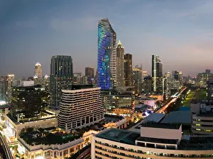 Modern building in Bangkok business district at Bangkok city with skyline before sunset, Thailand