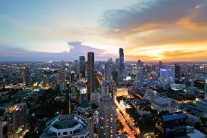 Modern building in Bangkok business district at Bangkok city with skyline at twilight, Thailand