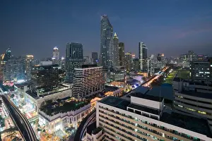 Modern building in Bangkok business district at Bangkok city with skyline at twilight, Thailand