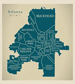 Atlanta Prints: Modern City Map - Atlanta Georgia city of the USA with neighborhoods and titles