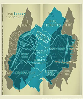 Countries Prints: Modern City Map - Jersey New Jersey city of the USA with neighborhoods and titles