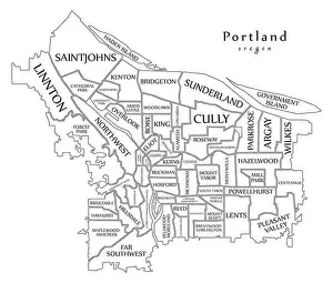Modern City Map - Portland Oregon city of the USA with neighborhoods and titles outline map