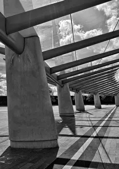 Greenwich Prints: Modern concrete and glass covered walkway
