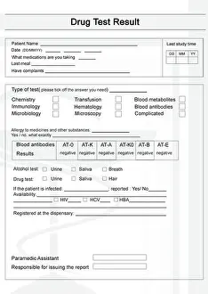 Analyze Prints: Modern drug test form with results. Illustration