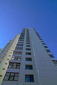 Multistorey Prints: modern high-rise apartment building in Moscow in the spring, district Teply Stan