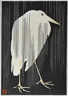 Asakusa Prints: Modern printing of Stork in Rain Japanese ukiyoe woodblock print