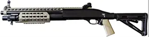 Deadly Prints: Modern pump action shotgun isolated on white background