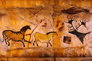 Bison Prints: Modern Reconstruction of Prehistoric Cave With Art Depicting Animals and Hand Prints