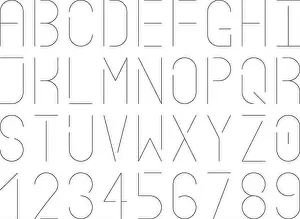 Glyph Prints: Modern single thin line font. Vector uppercase letters and numbers
