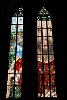 Blessed Prints: Modern stained-glass window in the Strasbourg Cathedral (Cathedrale Notre-Dame de Strasbourg) in Strasbourg