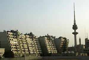 Kuwait Prints: Modern style apartment building in downtown Kuwait City Kuwait along the Persian Gulf of the Arabian Sea with