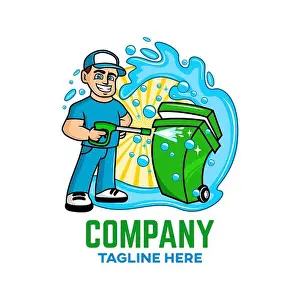 Cleaning Prints: Modern Trash can with a guy logo. Vector illustration