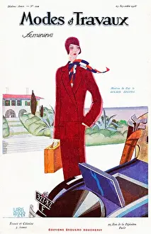 Modes Et Travaux, Golf cover of the French fashion magazine from 1928, leather coat by Lucien Lelong