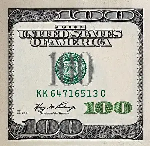 Green Head Prints: Modified decorative 100 dollar bill artwork for design purpose