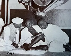 1947 Prints: Mohandas Karamchand Gandhi with Sardar Patel and Jawaharlal Nehru