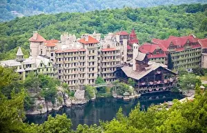 Mohonk Mountain House with Sky Top Tower Aerial view in summer