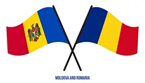 Crossed Prints: Moldova and Romania Flags Crossed And Waving Flat Style