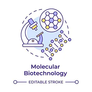 Editable Stroke Prints: Molecular biotechnology multi color concept icon